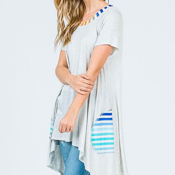 Gray Tunic Colorful Stripe Accent Pocket - Picture 3 of 5